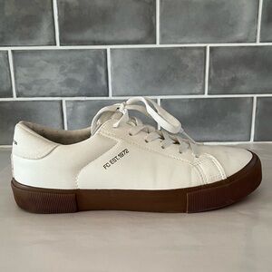 French Connection Becka-Mar Lace up Sneaker Womens 8 Linen White Minimalist